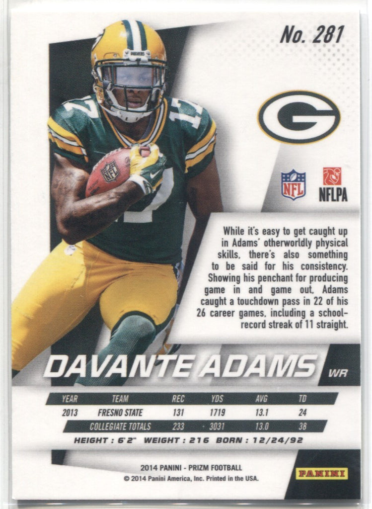 2014 Panini Prizm DEVANTE ADAMS Rookie Card #281, Green Bay Packers