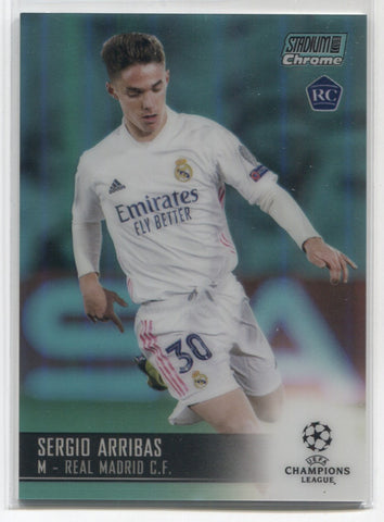 2020-21 Sergio Arribas Topps Stadium Club Chrome AQUA REFRACTOR ROOKIE 193/199 RC #85 Real Madrid C.F.