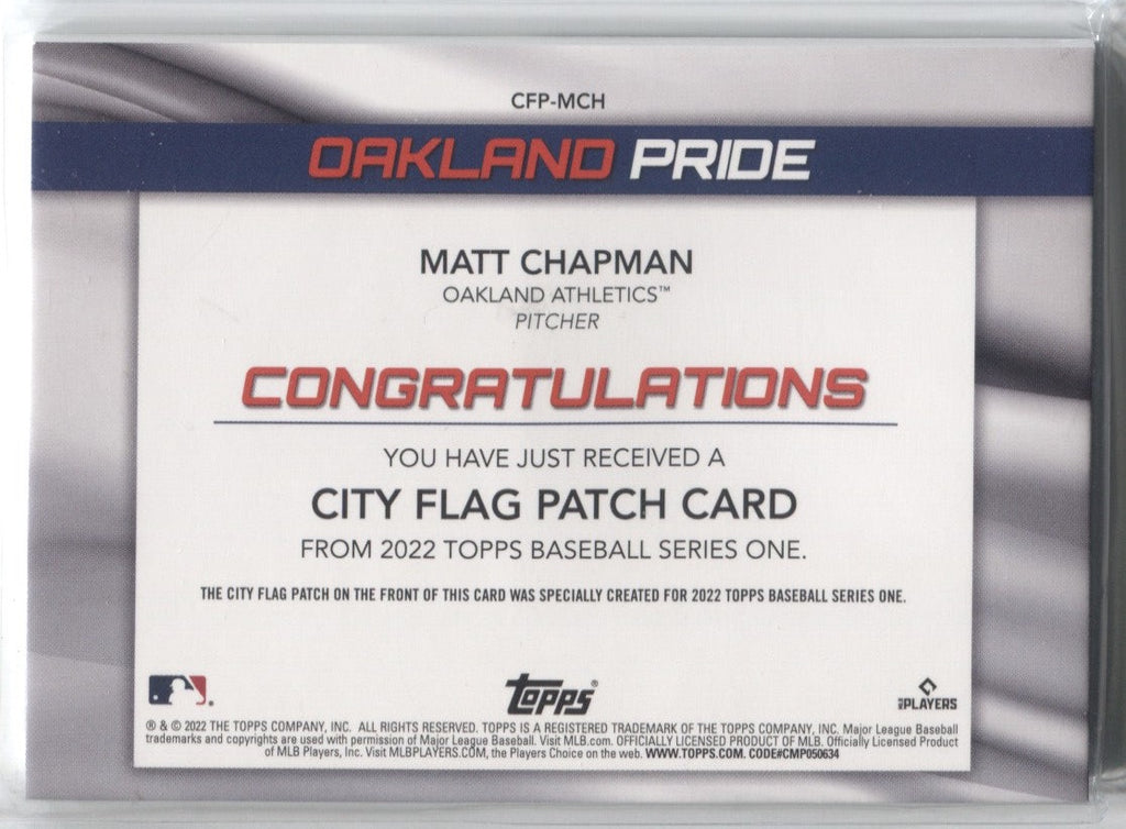 2022 Matt Chapman Topps Series 1 OAKLAND PRIDE CITY FLAG PATCH #CFP-MC