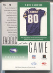 2001 Cris Carter Leaf Certified Materials FABRIC OF THE GAME JERSEY RELIC #FG-78 Minnesota Vikings HOF