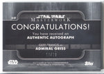 2020 Geff Francis as Admiral Griss Topps Star Wars Masterwork BLUE AUTO 19/99 AUTOGRAPH #A-GF