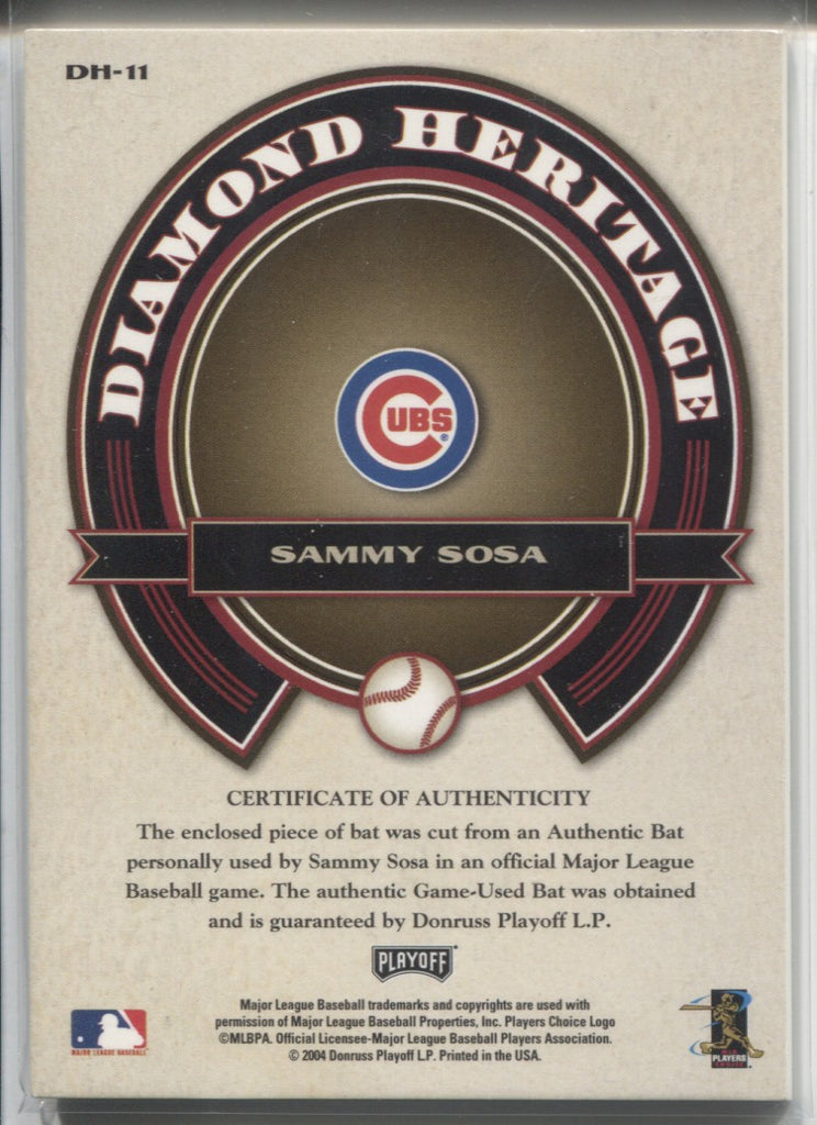 Sammy Sosa player worn jersey patch baseball card (Chicago Cubs
