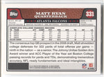 2008 Matt Ryan Topps ROOKIE RC #331 Atlanta Falcons 2
