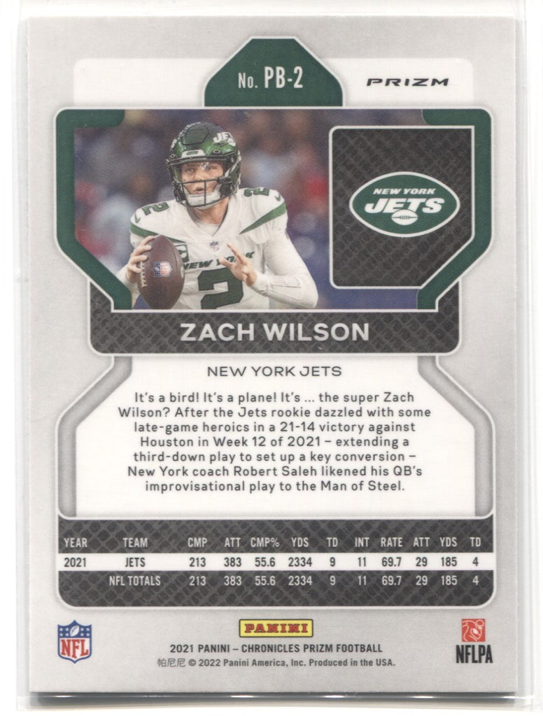 Zach Wilson 2021 Panini Chronicles Prizm Black PB-2 Rookie New