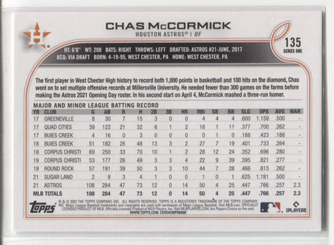 2022 Chas McCormick Topps Series 1 SHORT PRINT SP VARIATION ROOKIE RC