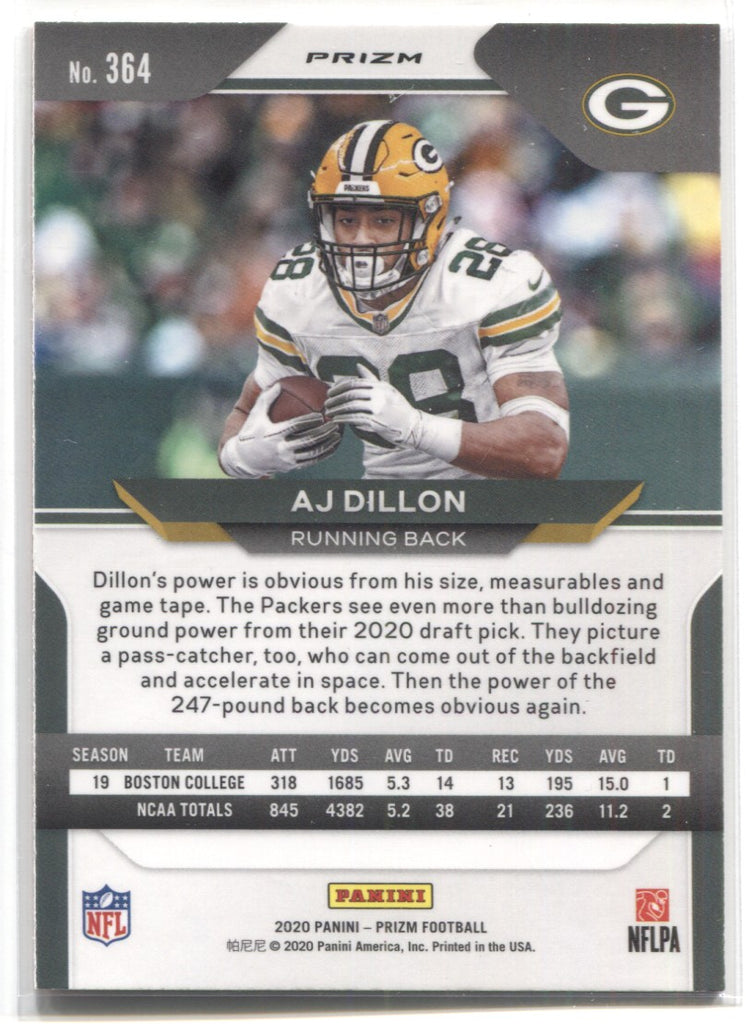 AJ Dillon Green Bay Packers 2020 Panini Prizm Football Rookie Card #364