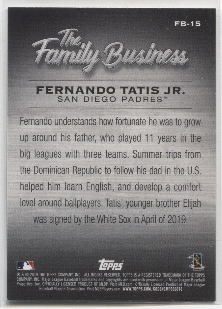 2019 Fernando Tatis Jr. Topps Update THE FAMILY BUSINESS #FB15 San Die