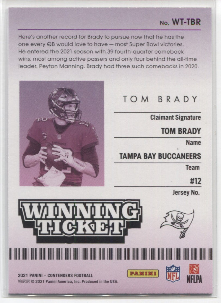 2021 Panini Contenders Tom Brady Winning Ticket #WT-TBR Tampa Bay Buccaneers