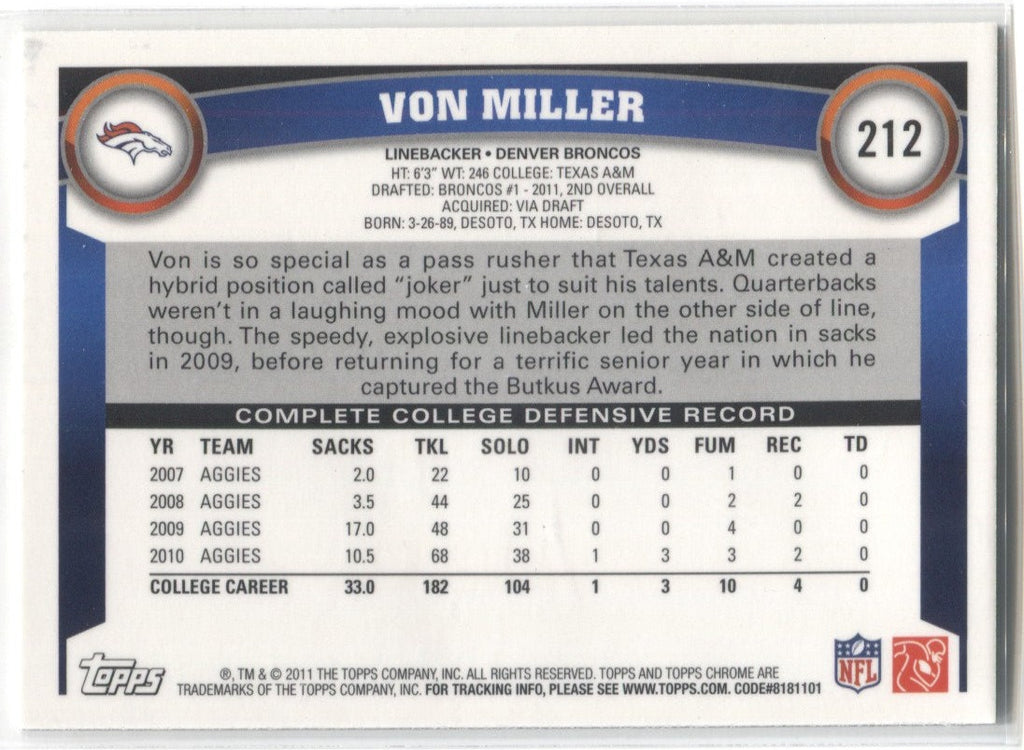 Autographed Von Miller Topps RC