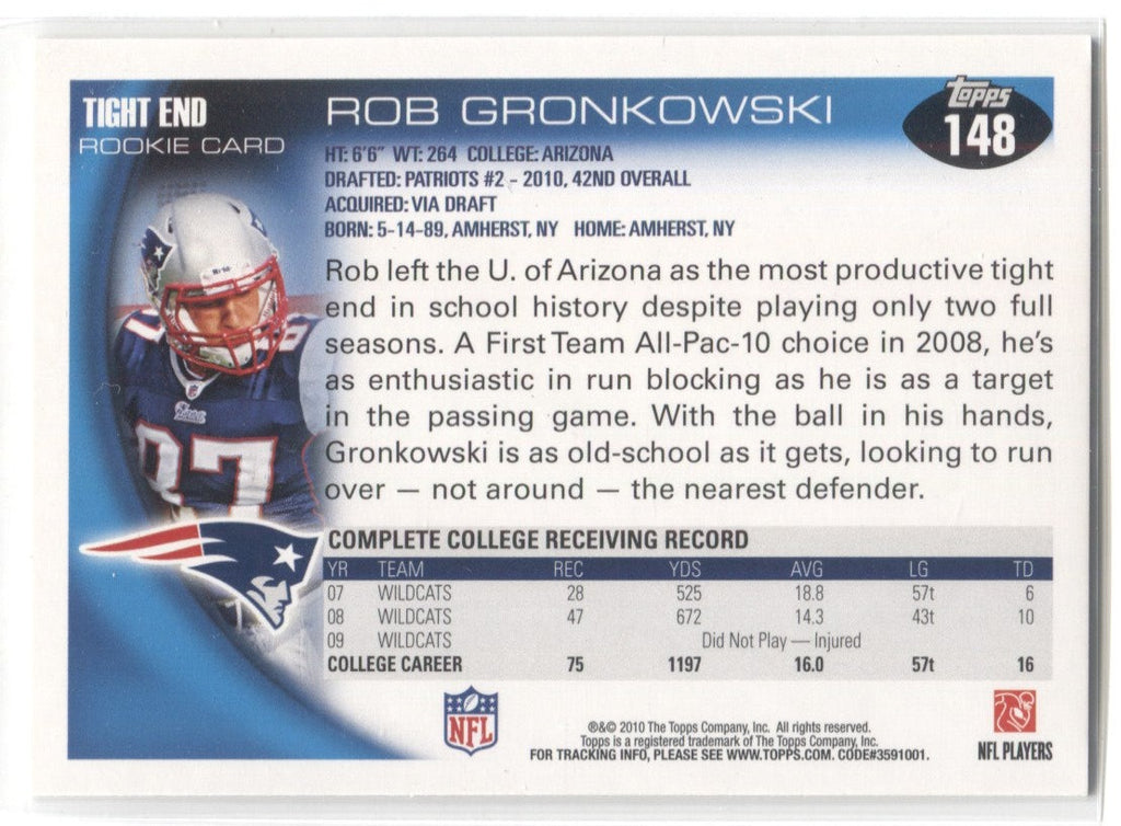 2010 Rob Gronkowski Topps ROOKIE RC #148 New England Patriots