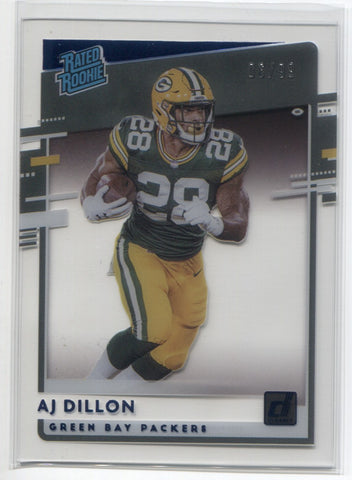 2020 AJ Dillon Panini Clearly Donruss BLUE RATED ROOKIE 06/99 RC #RRAD Green Bay Packers