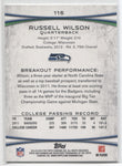 2012 Russell Wilson Bowman ROOKIE RC #116 Seattle Seahawks 2