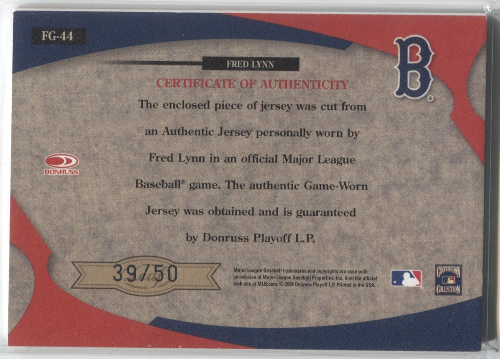 2005 Fred Lynn Leaf Certified Materials FABRIC OF THE GAME REWARD JERS