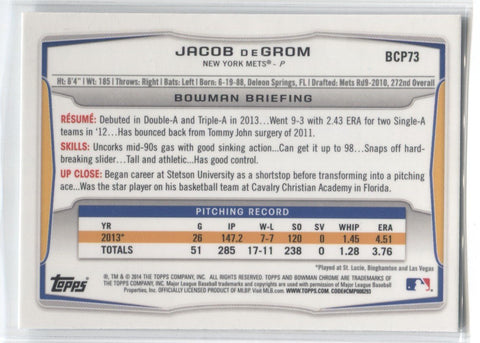 Jacob Degrom 2014 BOWMAN CHROME 1ST BOWMAN ROOKIE RC # BCP73 NEW YORK METS!