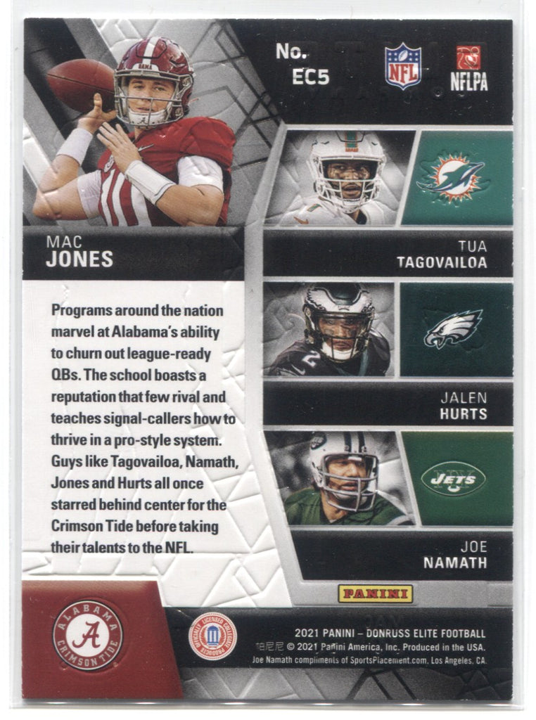 2021 Mac Jones Donruss Elite COMPANY ROOKIE RC Tua Tagovailoa Jalen Hurts  Joe Namath #EC5 New England Patriots Alabama