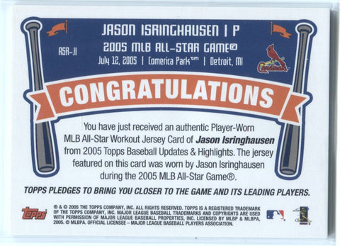 Jason Isringhausen player worn jersey patch baseball card (St. Louis  Cardinals) 2005 Topps All Star Stitches #ASRJI
