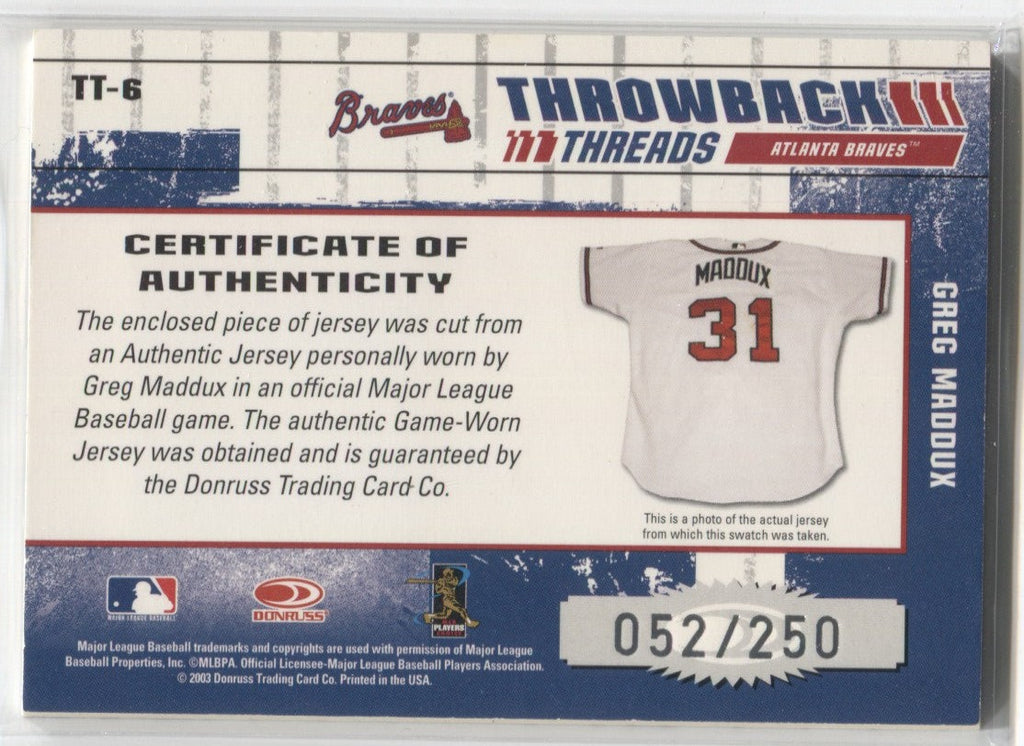 Greg Maddux Game Worn Jersey Baseball Card