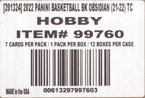 2021-22 Panini Obsidian Basketball Hobby, 12 Box Case