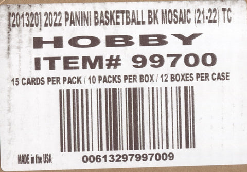 2021-22 Panini Mosaic Basketball Hobby, 12 Box Case