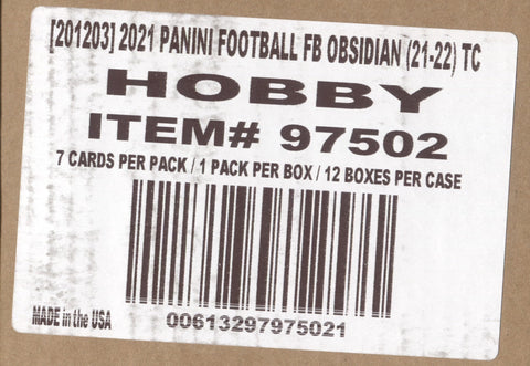 2021 Panini Obsidian Hobby Football, 12 Box Case