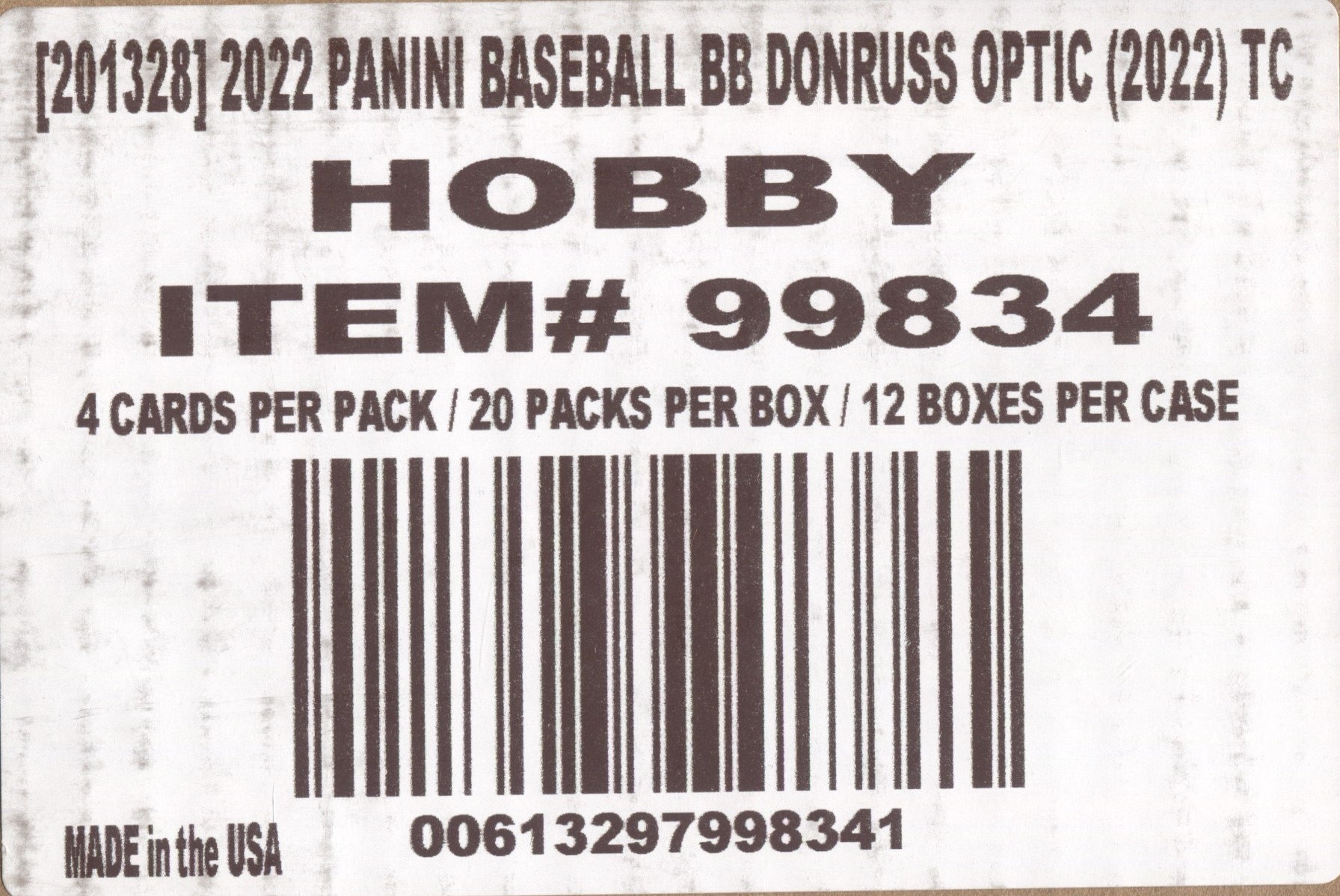 2022 Panini Donruss Optic Baseball Hobby, 12 Box Case