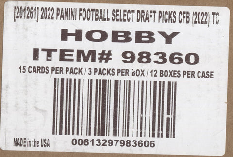 2022 Panini Select Draft Picks Football Hobby, 12 Box Case