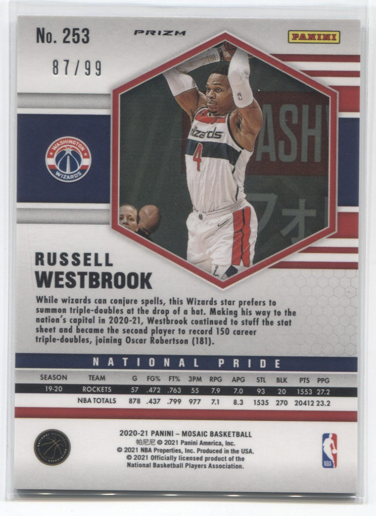 2020 21 Russell Westbrook Panini Mosaic BLUE NATIONAL PRIDE 87 99 253 Washington Wizards