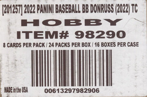 2022 Panini Donruss Baseball Hobby, 16 Box Case