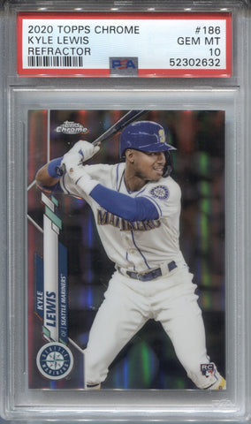 2020 Kyle Lewis Topps Chrome REFRACTOR ROOKIE RC PSA 10 #186 Seattle Mariners 2632