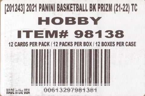 2021-22 Panini Prizm Basketball Hobby, 12 Box Case