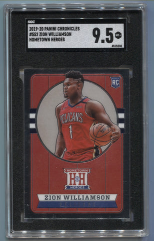 2019-20 Zion Williamson Panini Chronicles HOMETOWN HEROES ROOKIE RC SGC 9.5 #158 New Orleans Pelicans 5230