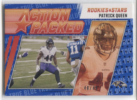 2021 Patrick Queen Panini Rookies & Stars TRUE BLUE ACTION PACKED 48/49 JERSEY NUMBER #AP15 Baltimore Ravens