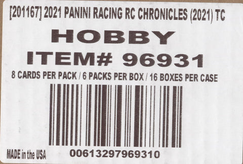 2021 Panini Chronicles Hobby Racing, 16 Box Case